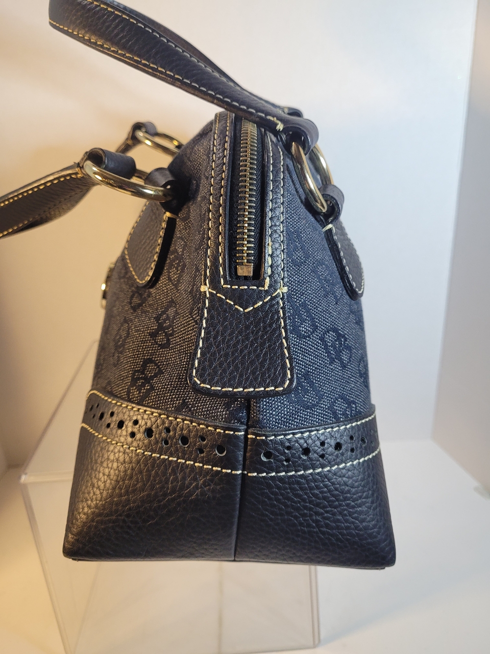 Dooney And Bourke Navy Blue Canvas And Leather Handbag Purse (Q) - Picture 3 of 9